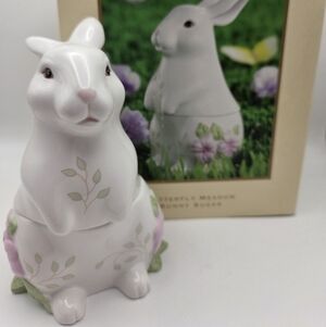 Lenox White Lovely Lively Butterfly Meadow Collection Bunny Sugar Cookie Jar